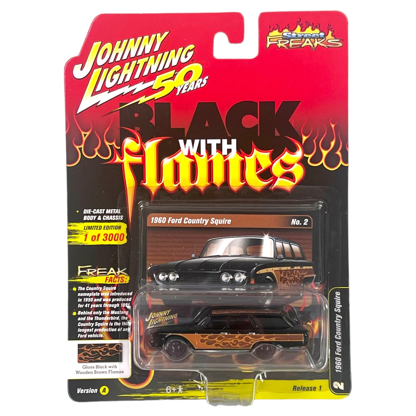 Johnny Lightning - Street Freaks - 1960 Ford Country Squire Black orange Flames