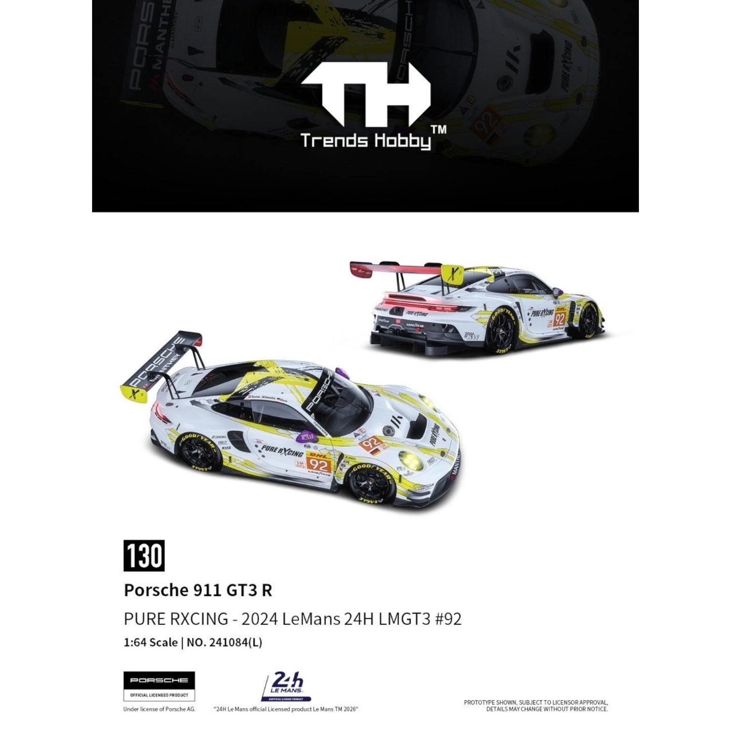 Trends Hobby - Pre-Order - Porsche 911 GT3 R LeMans 24H 2024, #92 - 241084-(L)