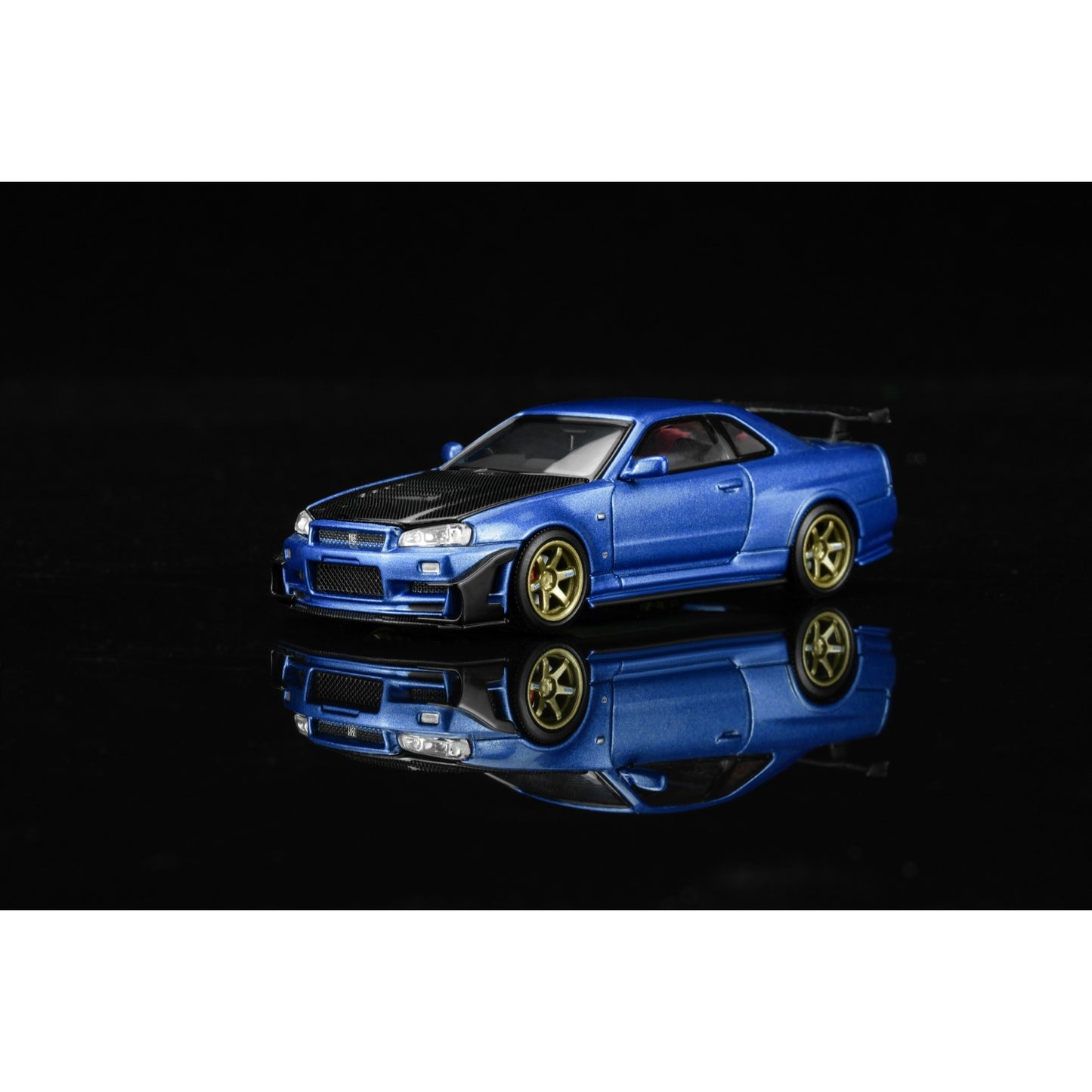 Motorhelix - Pre-Order - Nissan Skyline GT-R (R34) Customized with GT Aero Kit, bayside blue - M63476