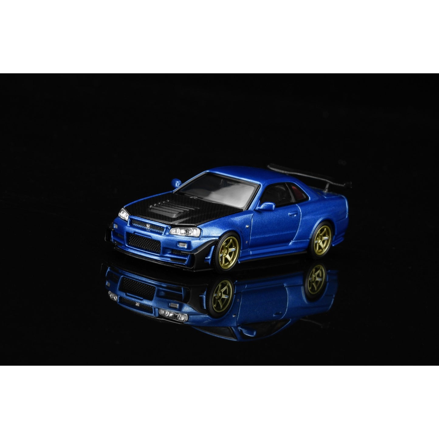 Motorhelix - Pre-Order - Nissan Skyline GT-R (R34) Customized with GT Aero Kit, bayside blue - M63476