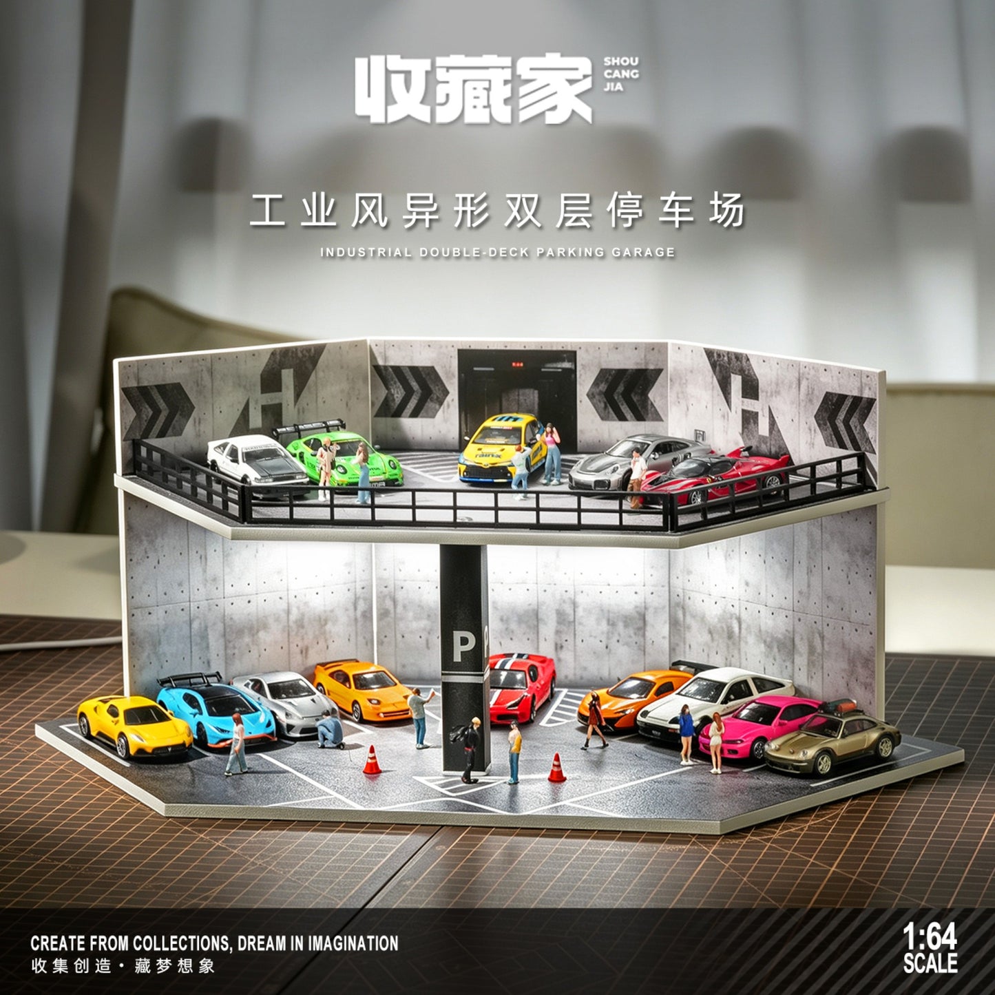 SCJ Diorama - Pre-Order - Industrial Double-Deck Parking Garage mit Beleuchtung - SCJ-82079
