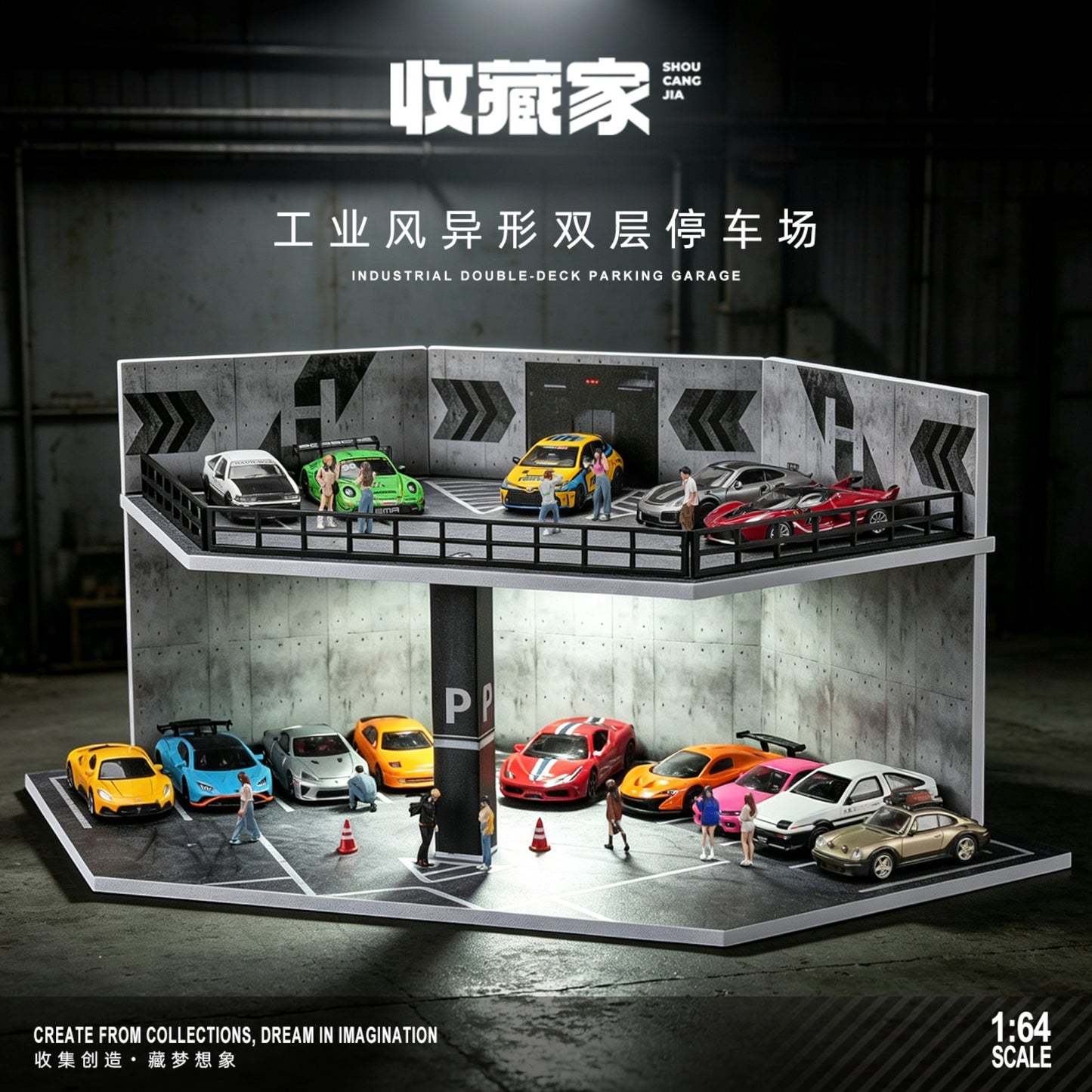 SCJ Diorama - Pre-Order - Industrial Double-Deck Parking Garage mit Beleuchtung - SCJ-82079