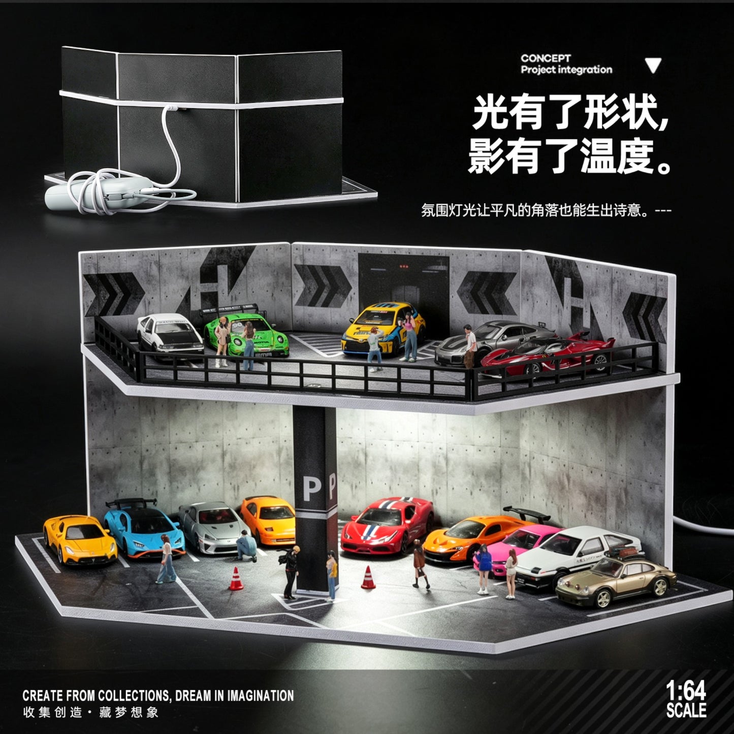 SCJ Diorama - Pre-Order - Industrial Double-Deck Parking Garage mit Beleuchtung - SCJ-82079