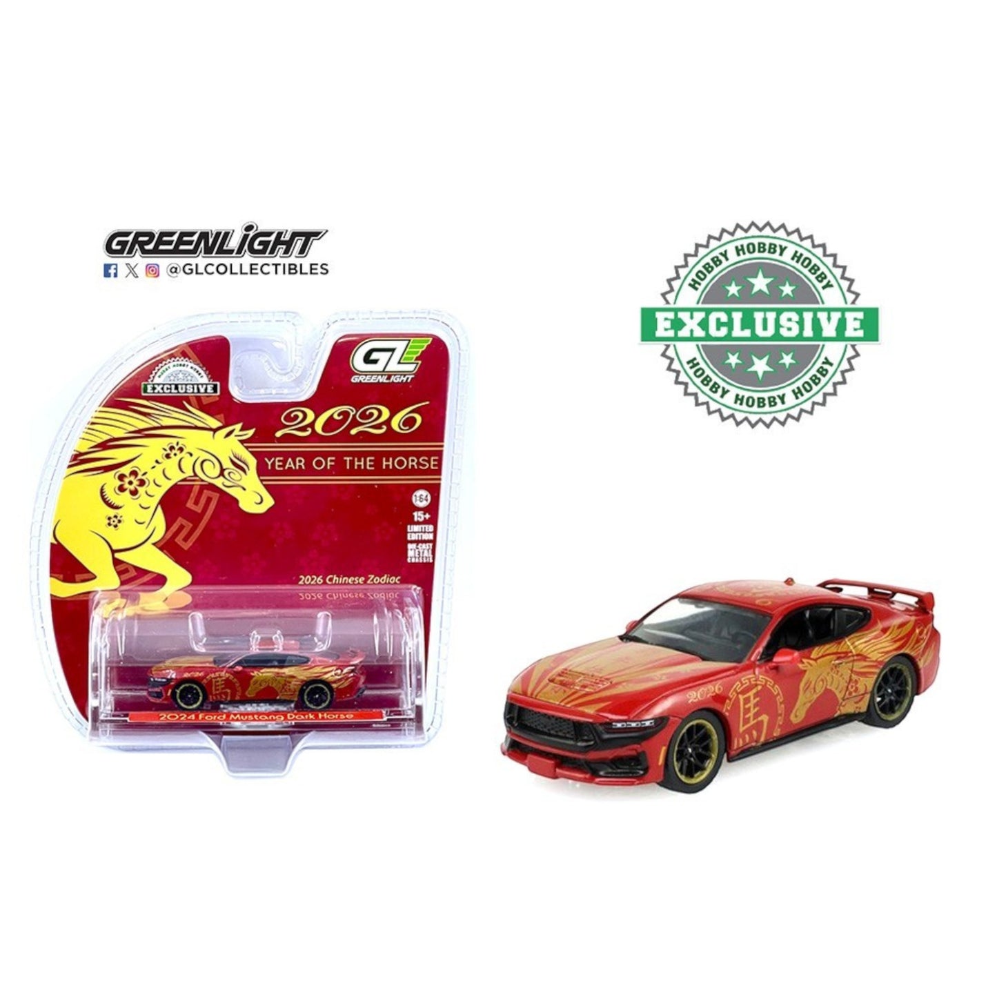 Greenlight - Pre-Order - 2024 Ford Mustang Dark Horse *Chinese Zodiac 2026 Year of the Horse* - 30576