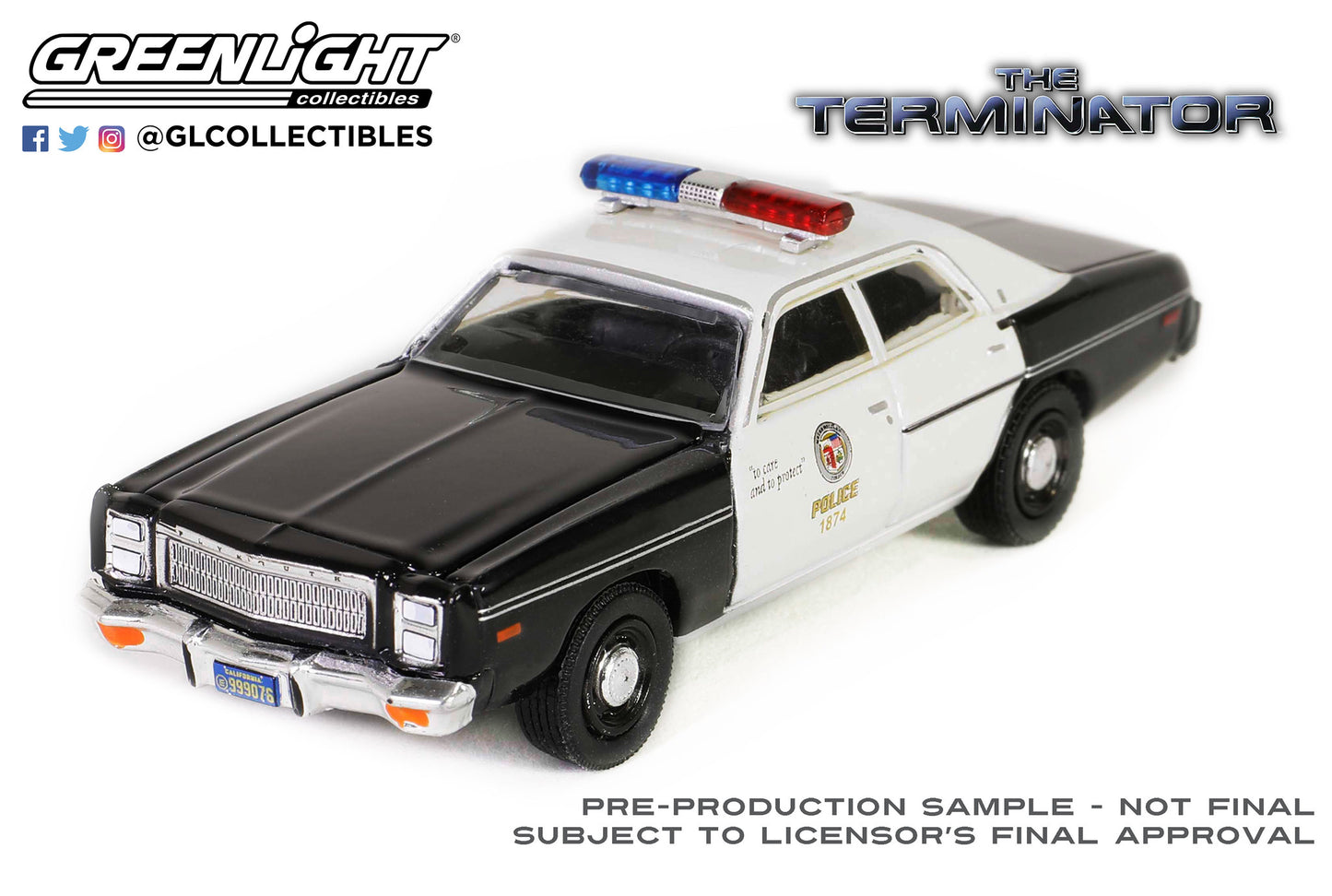Greenlight - 1977 Plymouth Fury Metropolitan Police The Terminator (1984) - 62020-A - Hollywood 41 - 1:64