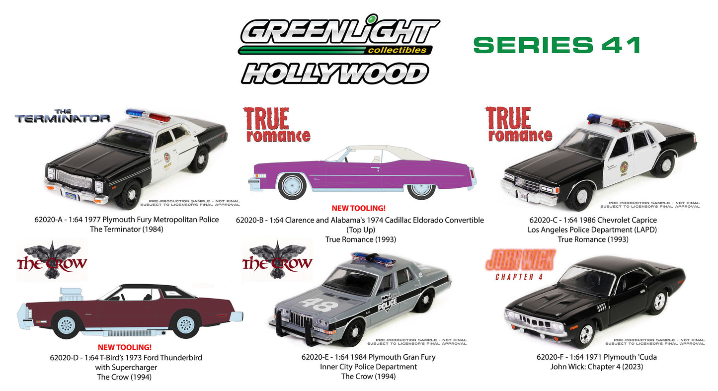 Greenlight - 1977 Plymouth Fury Metropolitan Police The Terminator (1984) - 62020-A - Hollywood 41 - 1:64