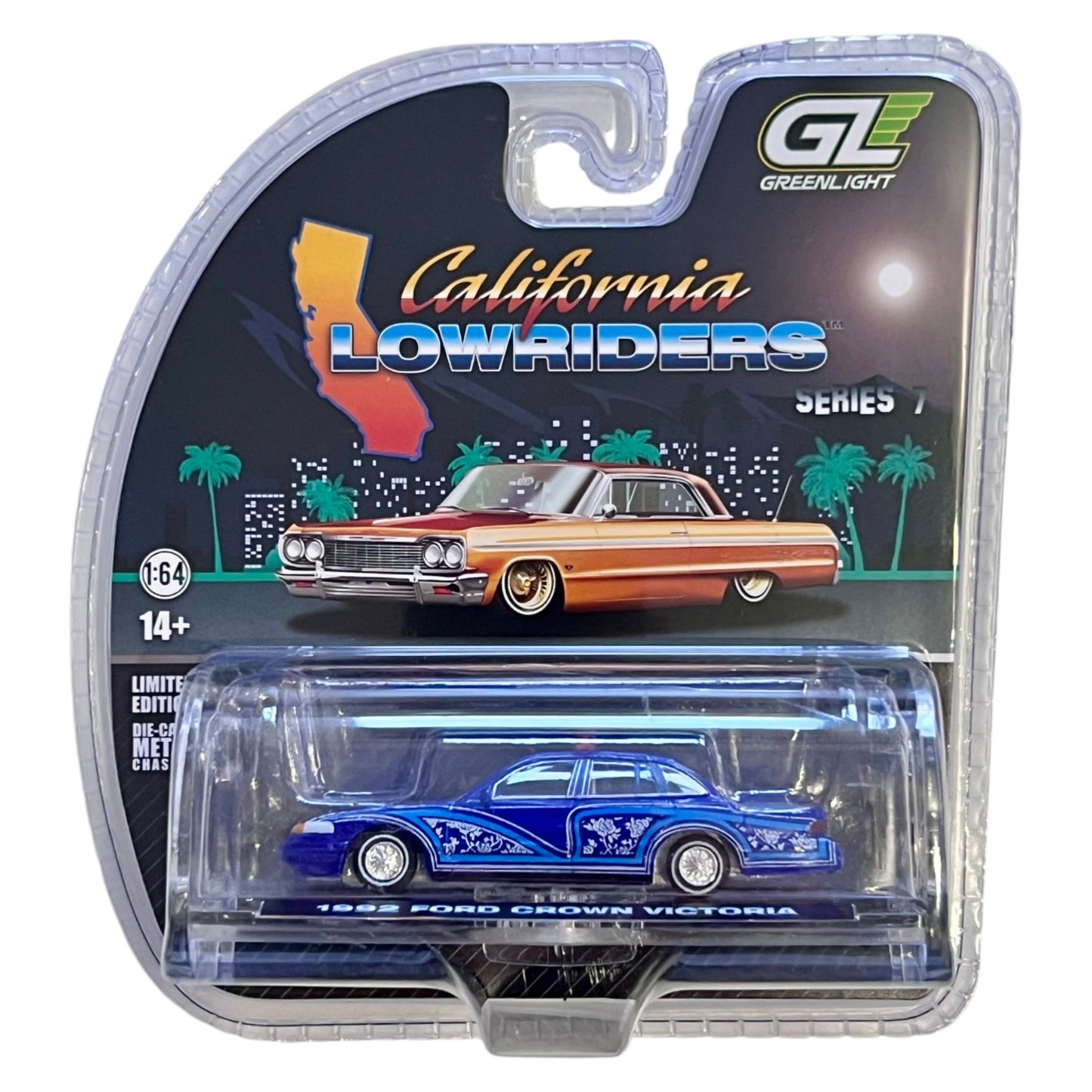 Greenlight - Pre-Order - 1992 Ford Crown Victoria blue with lightbar - California Lowriders 7 - 63080-F