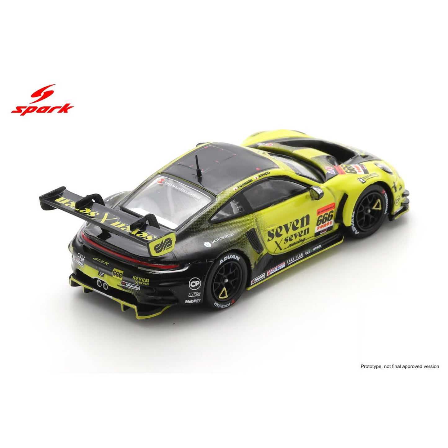 Spark 1:64 - Pre-Order - PORSCHE GT3 R seven x seven Racing No.666 GT300 SUPER GT 2025 K. Fujinami- T. Kondo - H. King - 64SGT25666
