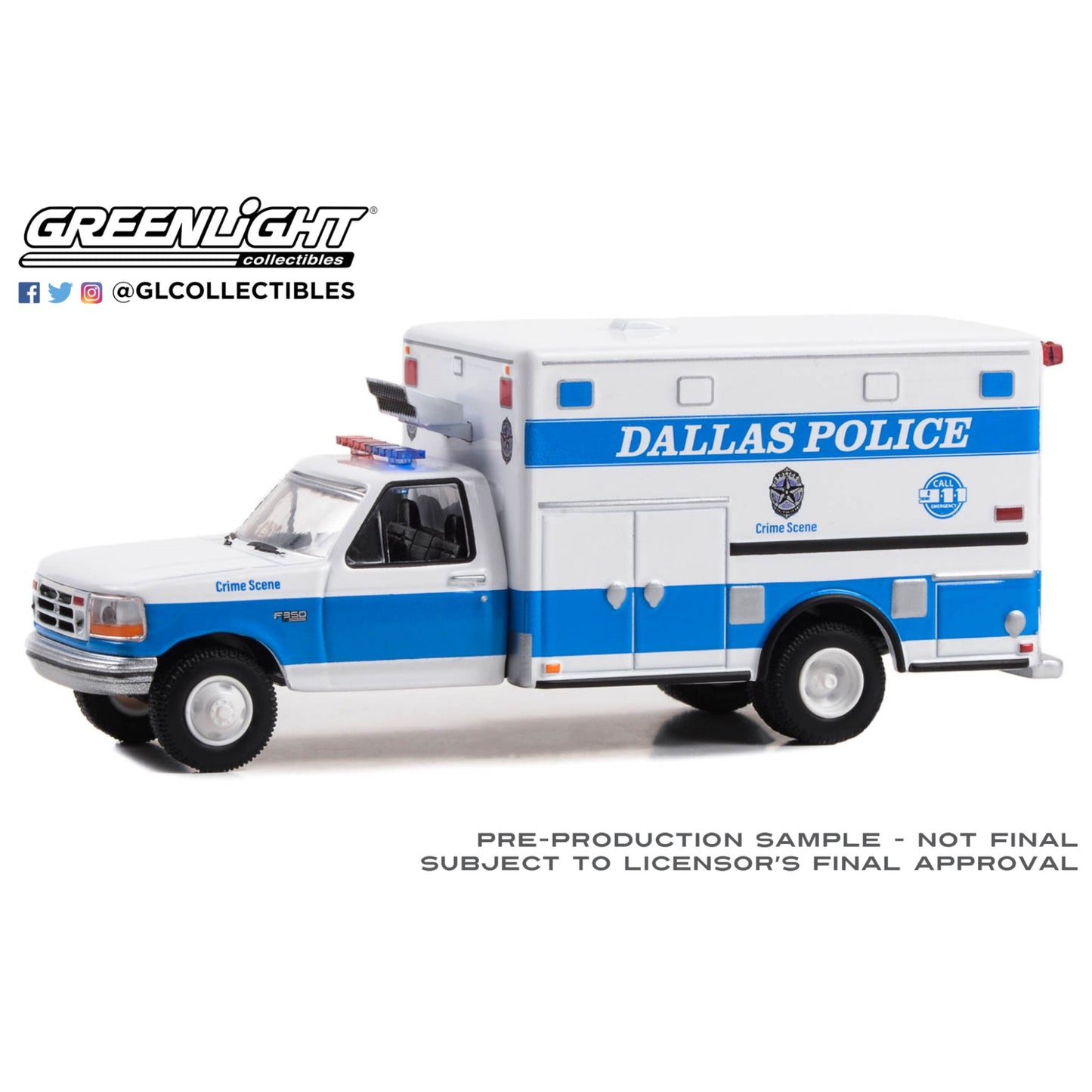 Greenlight - Greenlight - 1992 Ford F-350 Ambulance Dallas Police Crime  - 67065 - Hobby Exclusive