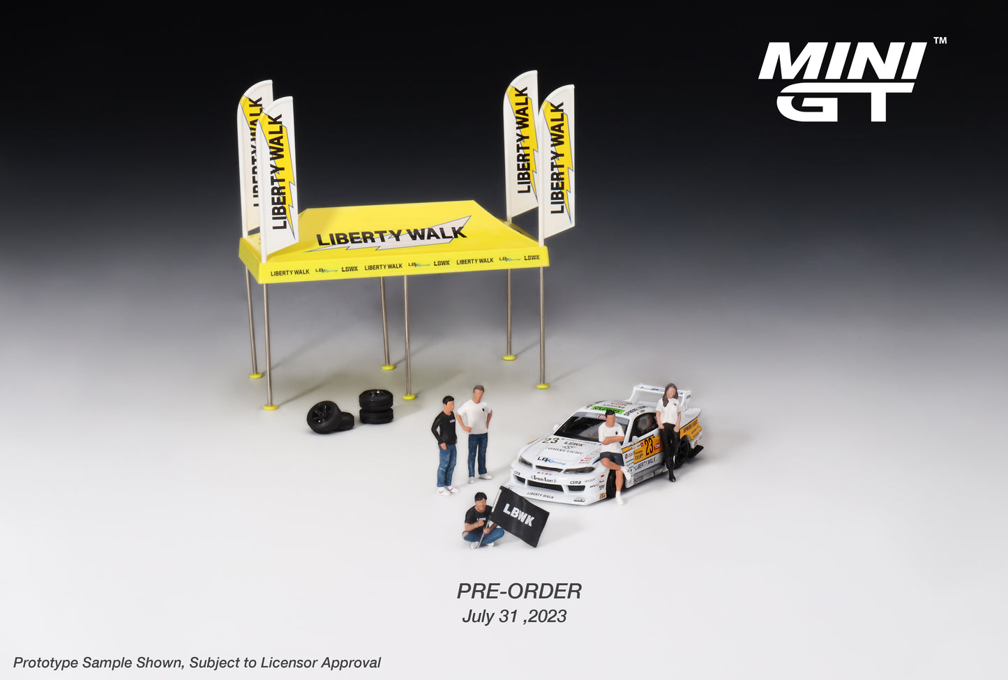 Mini GT - LB Racing Paddock Service Tent set, yellow/black - AC31 - 1:64 - Liberty Walk