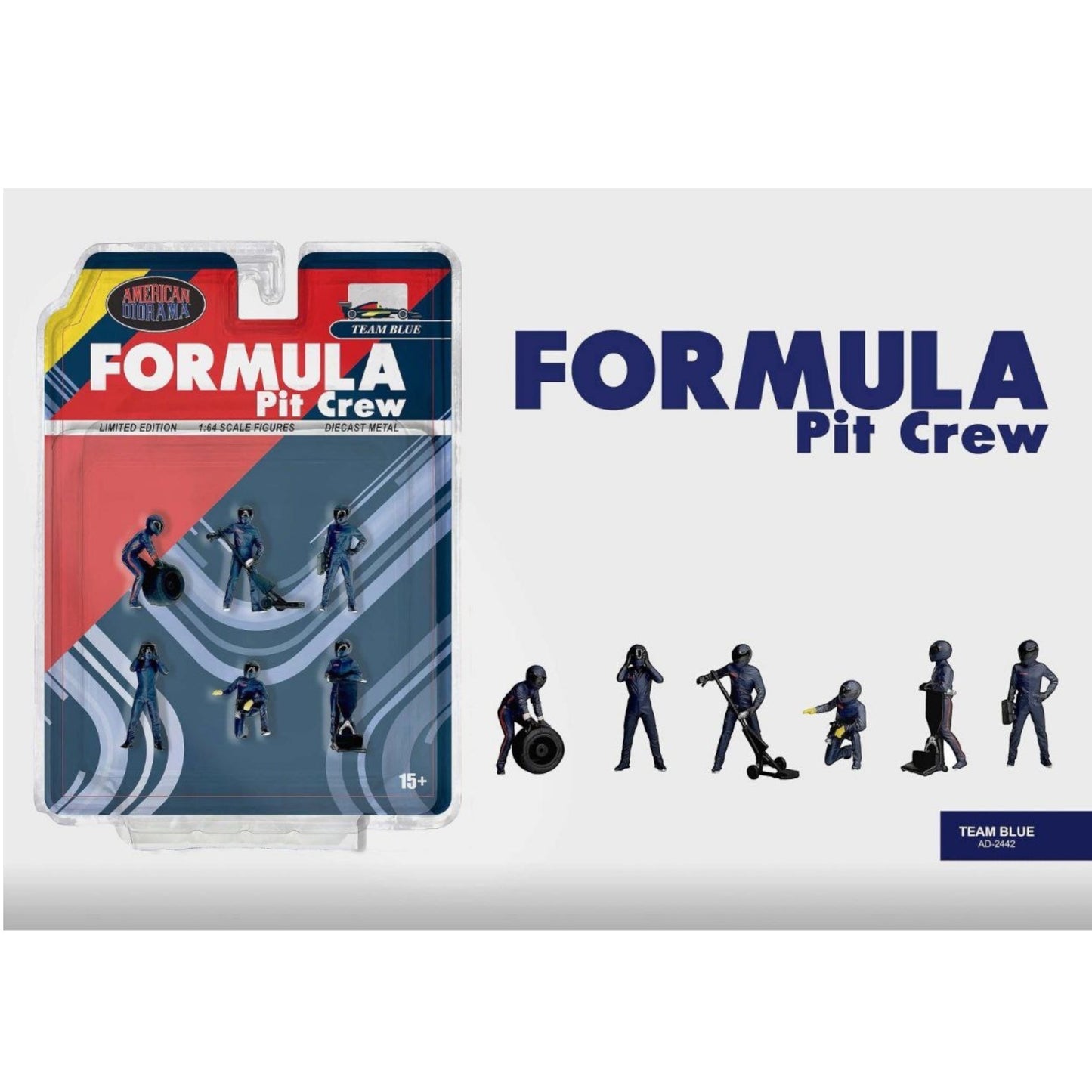 American Diorama  - Pre-Order - Formula Pit Crew Figures – Team Blue - AD-2442