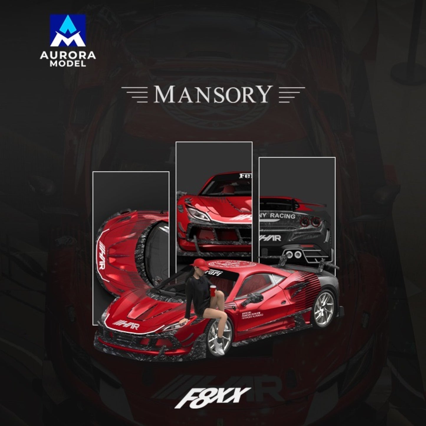 Aurora Models - Pre-Order - F8 Tributo, Mansory modified F8XX, red mit Figur - AM646517-1
