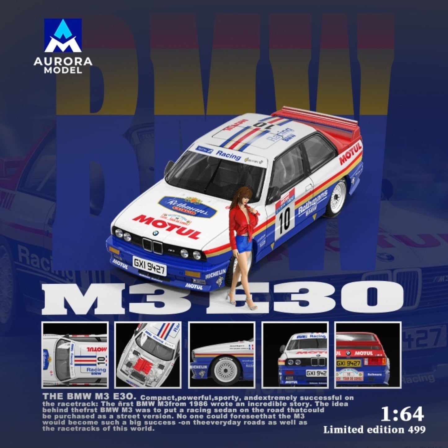 Aurora Models - Pre-Order - BMW M3 E30 - Motul, mit Figur - AM647803-1