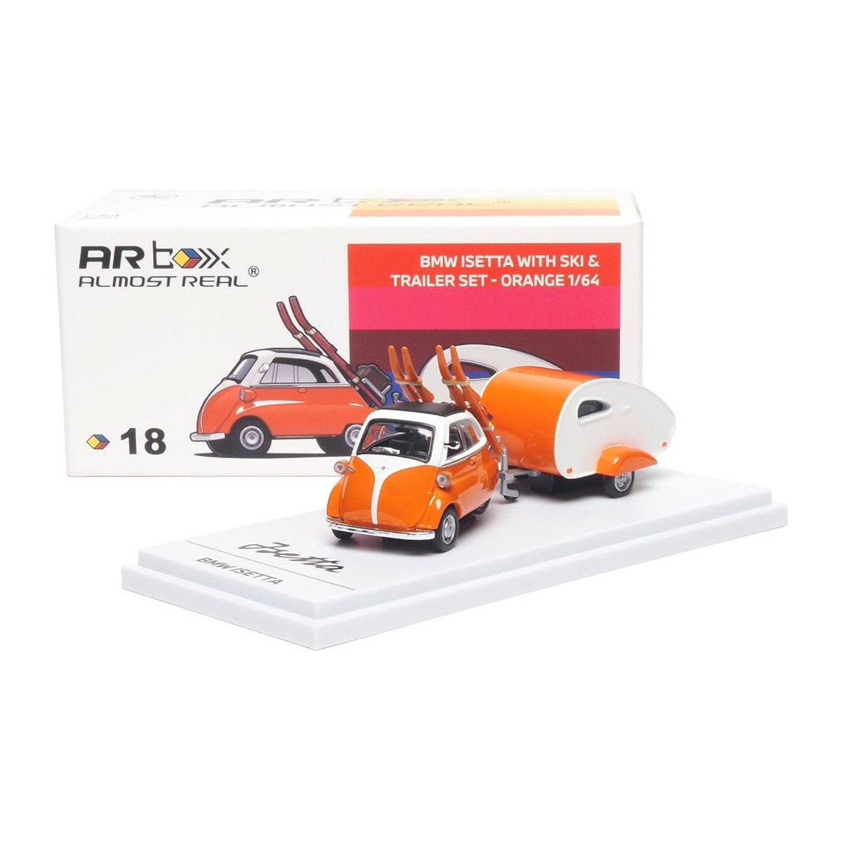 ARBOX Almost Real - Pre-Order - BMW Isetta with Ski and Trailer Set Orange - AR630301001
