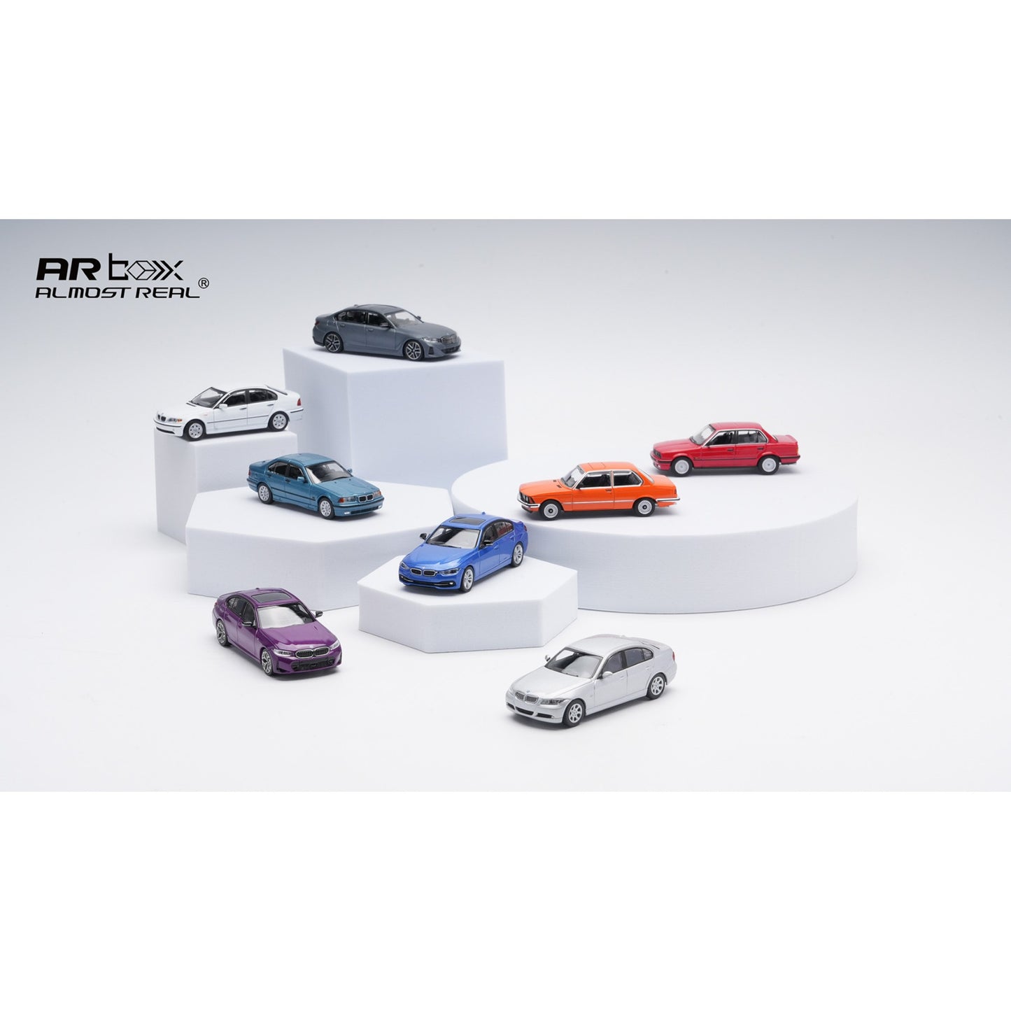 AlmostReal - Pre-Order - BMW 3 Series Box Set (8Cars) - 50 years of 3er BMW - ARB64-BMW3-BOX
