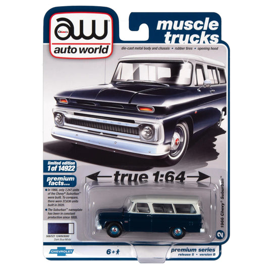 AUTO WORLD - 1966 Chevrolet Suburban dark blue body with white - 1:64 - AWSP090A
