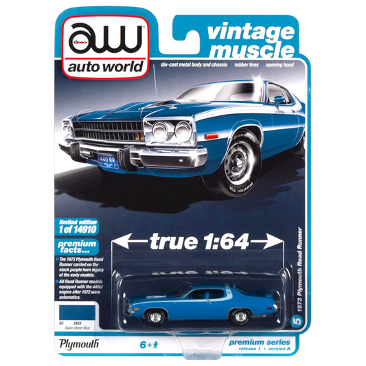 Auto World - 1973 Plymouth Road Runner, bassin street blue - AWSP096B