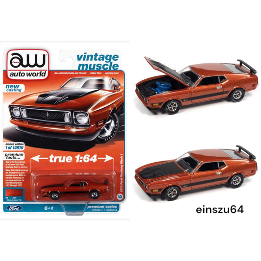 AUTO WORLD - 1973 FORD MUSTANG MACH 1 - Copper / Flat Black - 1:64 - AWSP099A
