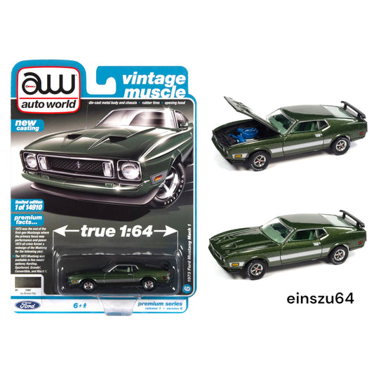 AUTO WORLD - 1973 FORD MUSTANG MACH 1 - IVY GLOSS POLY - 1:64 - AWSP099B