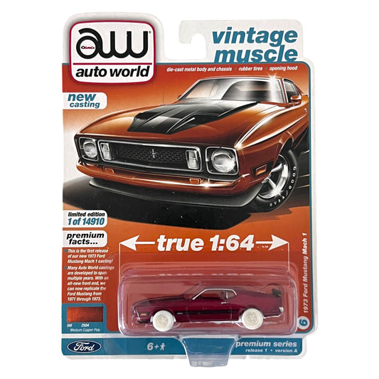 AUTO WORLD - 1973 FORD MUSTANG MACH 1 - Copper / Flat Black - AWSP099A - Chase Car