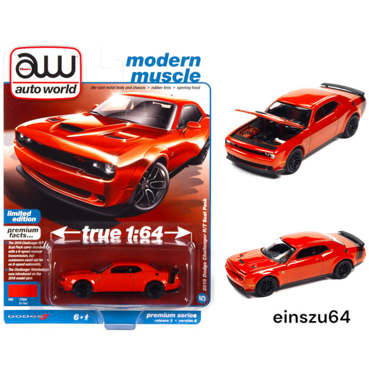 AUTO WORLD - 2019 DODGE CHALLENGER R/T SCAT PACK - TOR RED - 1:64 - AWSP111A