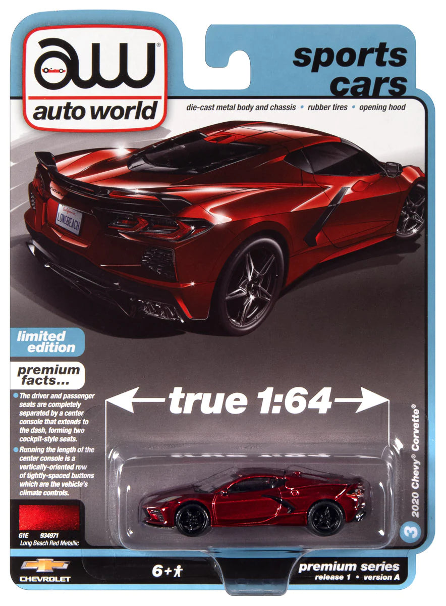 AUTO WORLD - 2020 CHEVROLET CORVETTE - LONG BEACH RED METALLIC - 1:64 - AWSP124A