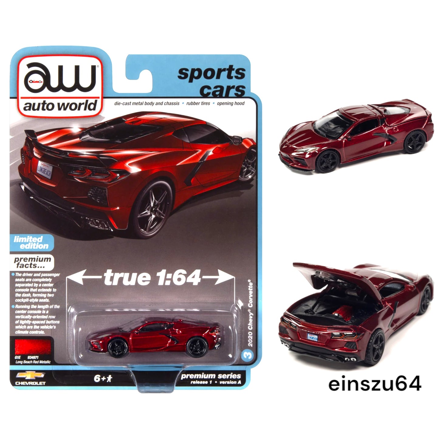 AUTO WORLD - 2020 CHEVROLET CORVETTE - LONG BEACH RED METALLIC - 1:64 - AWSP124A