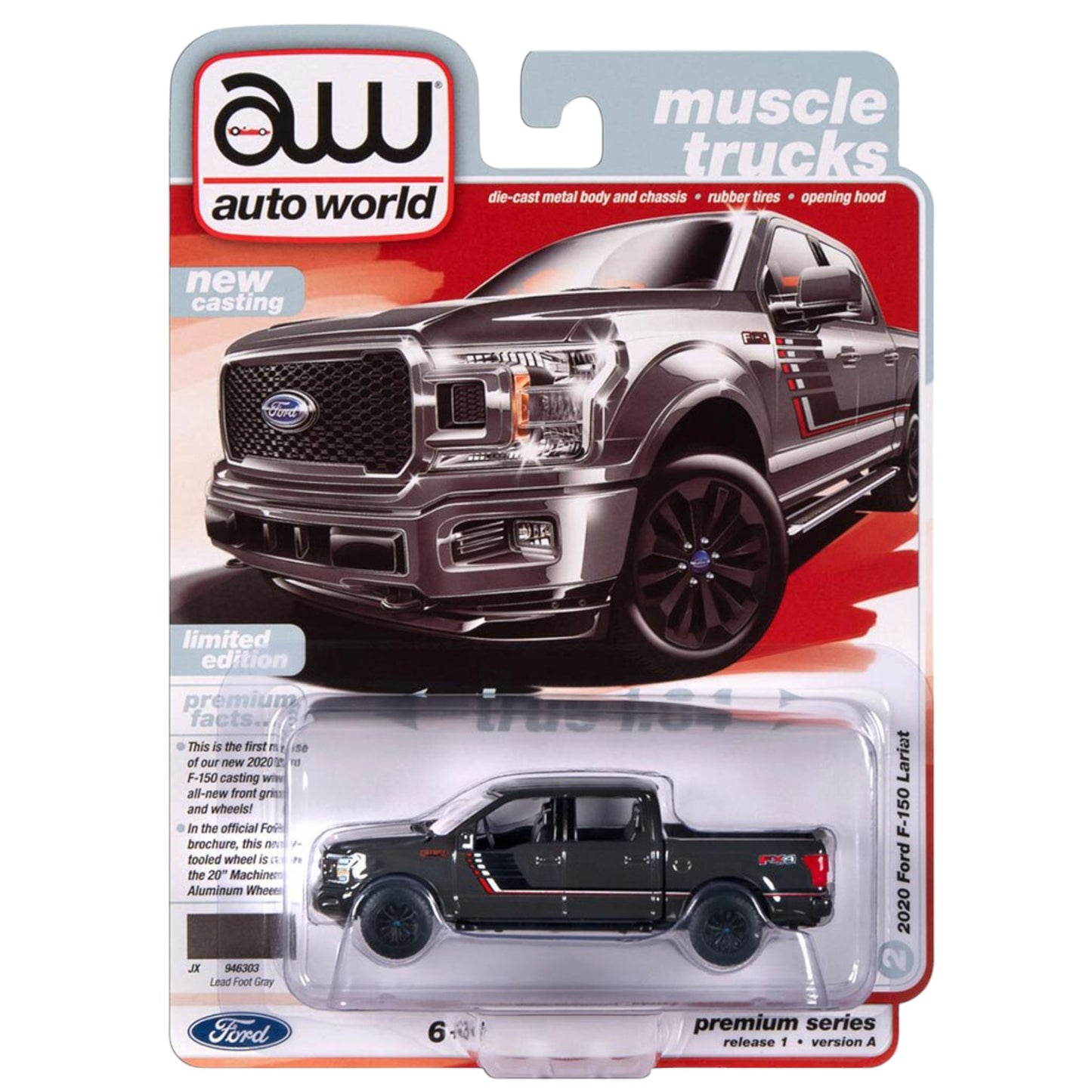 Autoworld - 2020 Ford F-150 Truck *New Front Core & Wheels*, grey - Muscle Trucks - AWSP150A