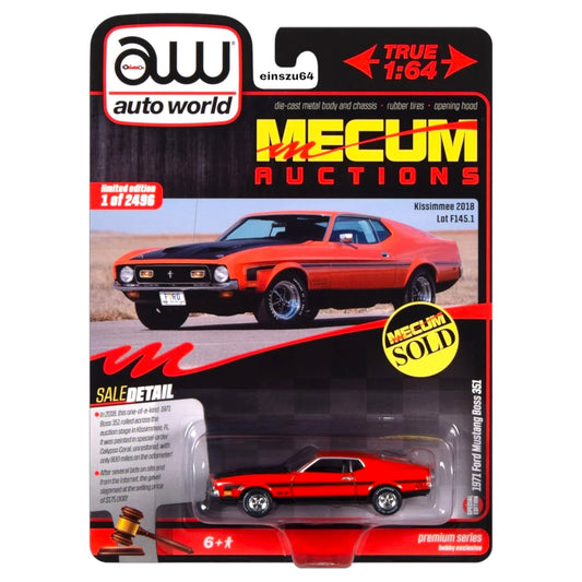 Auto World -  1971 Ford Mustang Boss 351 (Calypso Coral) - Mecum Auctions - 1:64 - AWSP159