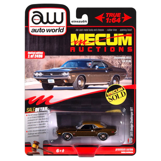 Auto World - 1971 Dodge Challenger R/T (Dark Gold Metallic w/Gold Vinyl Roof) - Mecum Auctions - 1:64 - AWSP160