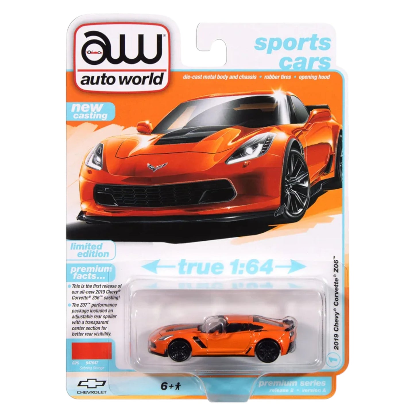 Autoworld - 2019 Chevrolet Corvette Z06, Sebring Orange - 1:64 - AWSP165A