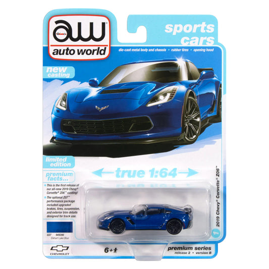 Autoworld - 2019 Chevrolet Corvette Z06,  Elkhart Lake Metallic - 1:64 - AWSP165B