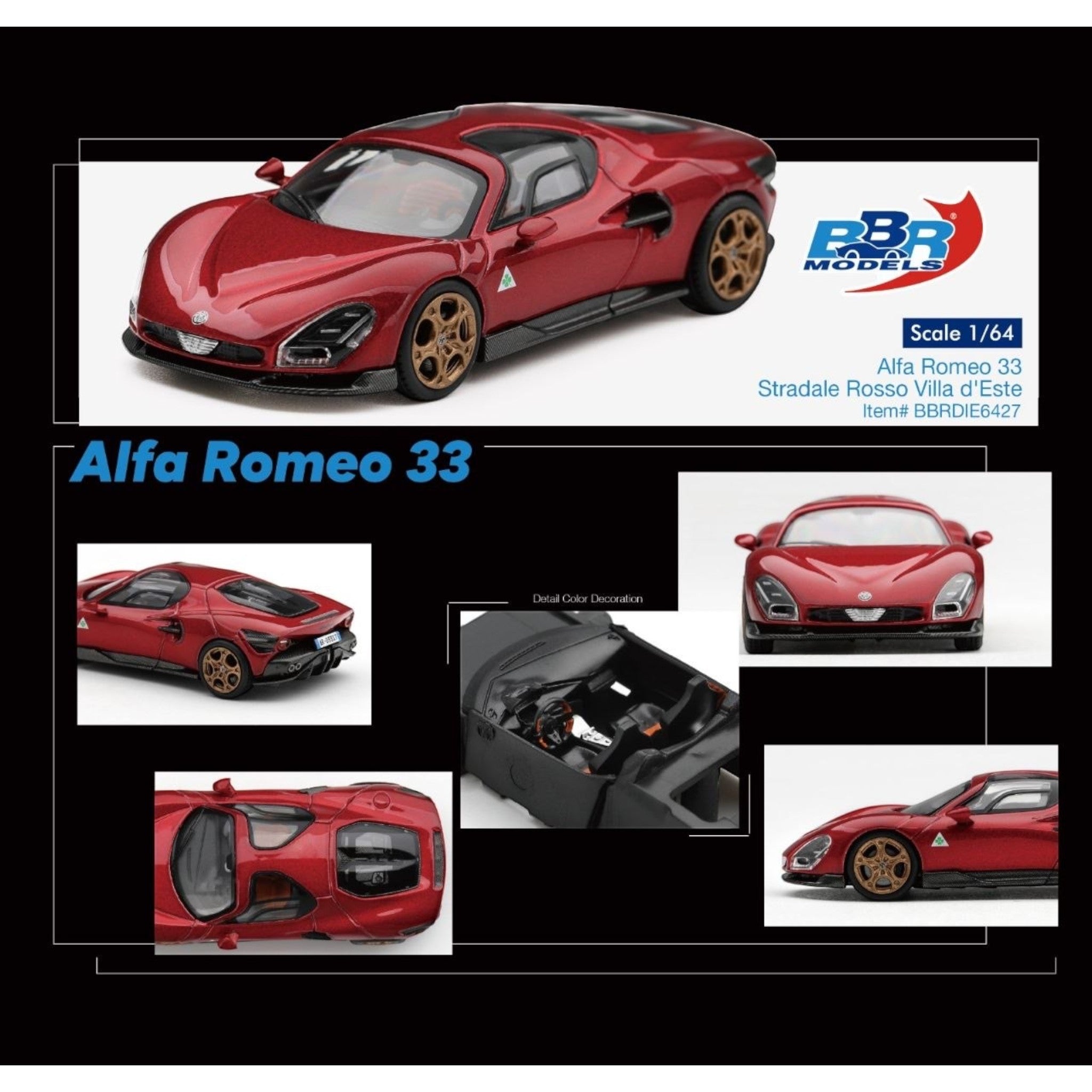 BBR - Pre-Order - Alfa Romeo 33 Stradale Rosso Villa d'Este - BBRDIE6427