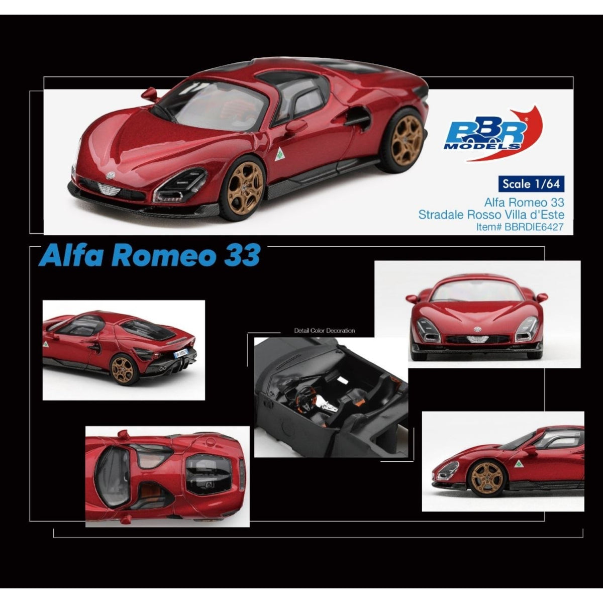 BBR - Pre-Order - Alfa Romeo 33 Stradale Rosso Villa d'Este - BBRDIE6427