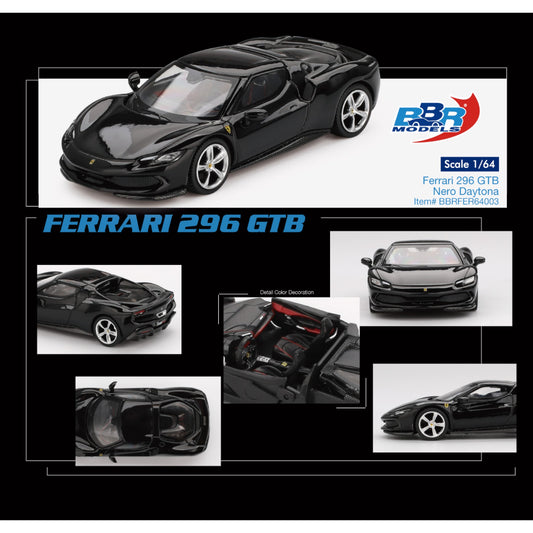 BBR - Pre-Order - Ferrari 296 GTB Nero Daytona - BBRFER64003