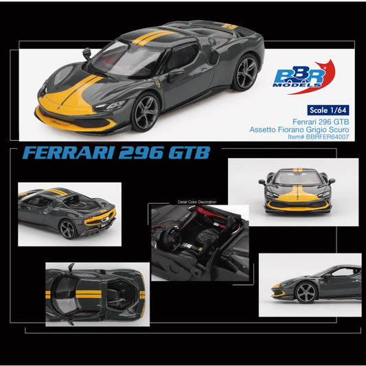 BBR - Pre-Order - Ferrari 296 GTB Assetto Fiorano Grigio Scuro - BBRFER64007
