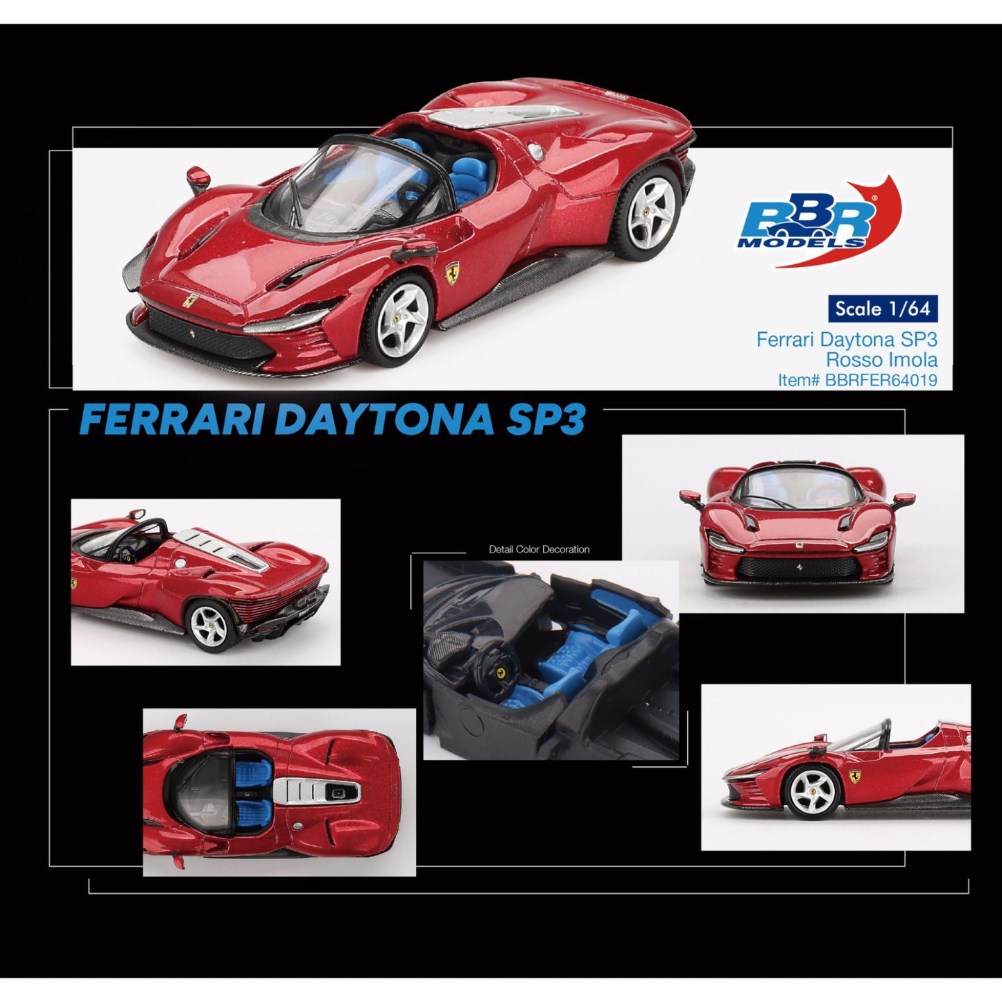 BBR - Pre-Order - 2024 Ferrari Daytona SP3 Rosso Imola, red - BBRFER64019 - 1:64
