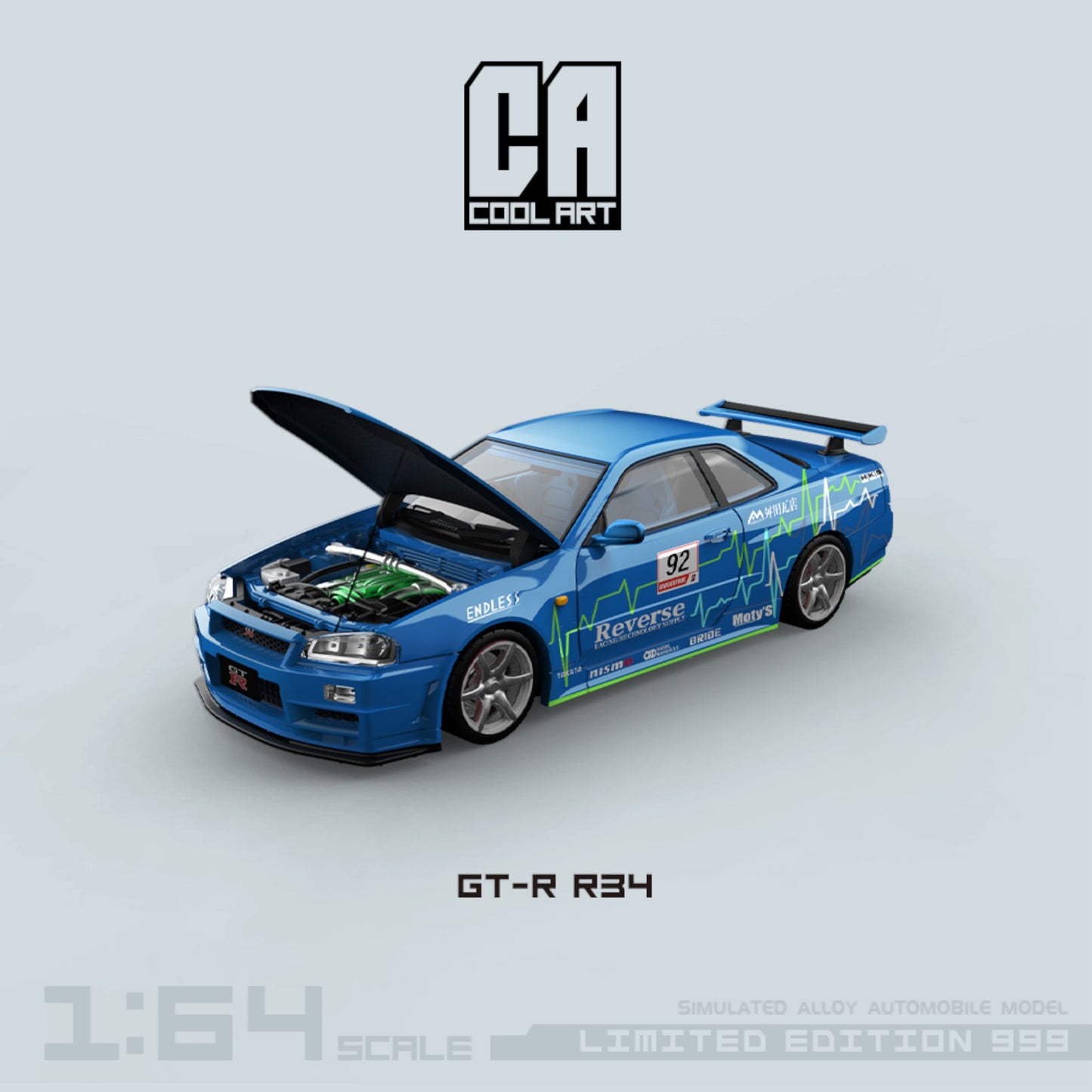 CoolArt Models - Pre-Order - Nissan Skyline GT-R R34 Reverse Racing, blue - CA646314