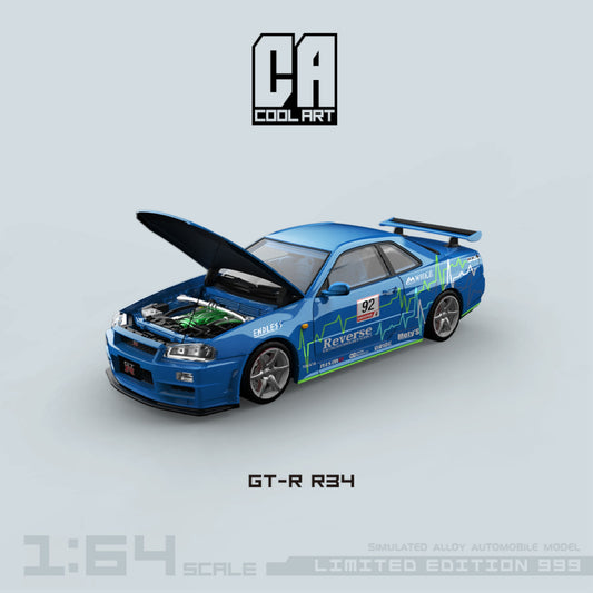 CoolArt Models - Pre-Order - Nissan Skyline GT-R R34 Reverse Racing, blue - CA646314