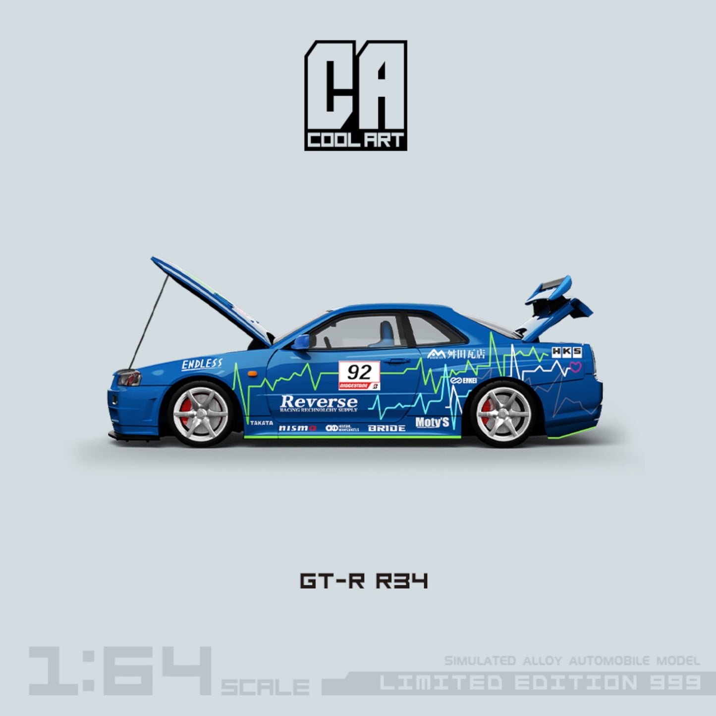 CoolArt Models - Pre-Order - Nissan Skyline GT-R R34 Reverse Racing, blue - CA646314