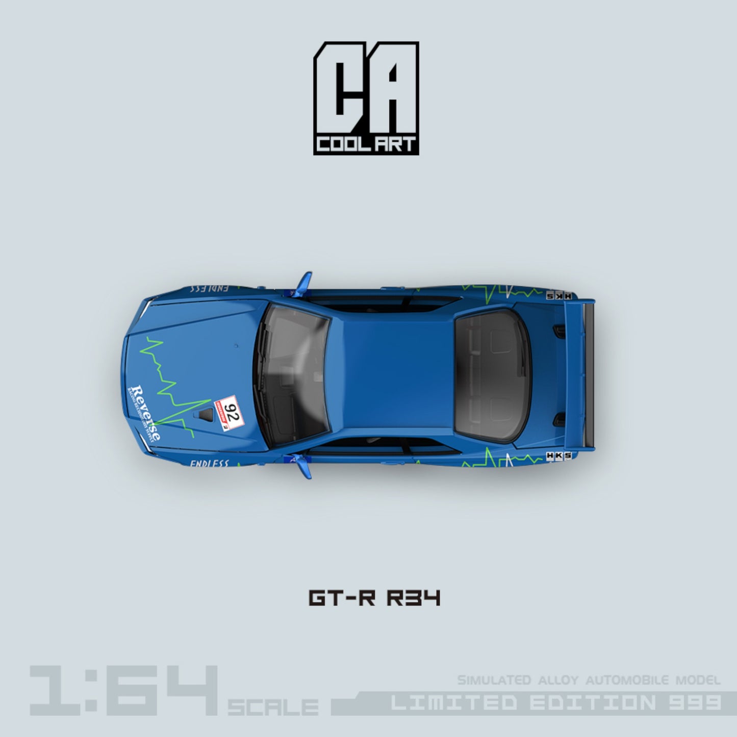 CoolArt Models - Pre-Order - Nissan Skyline GT-R R34 Reverse Racing, blue - CA646314