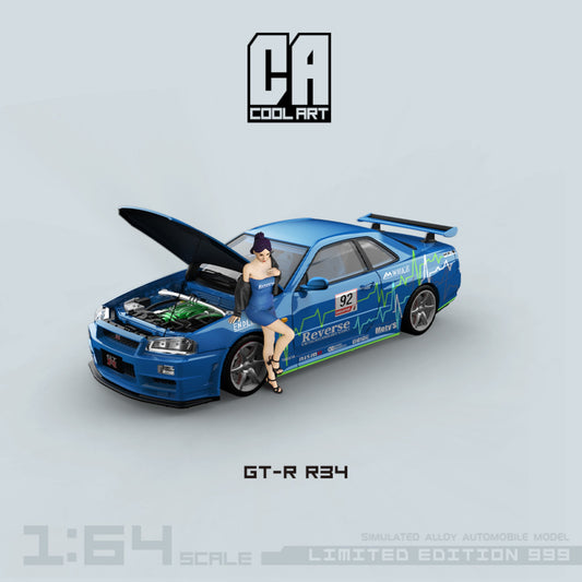 CoolArt Models - Pre-Order - Nissan Skyline GT-R R34 Reverse Racing, blue - mit Figur - CA646314-1