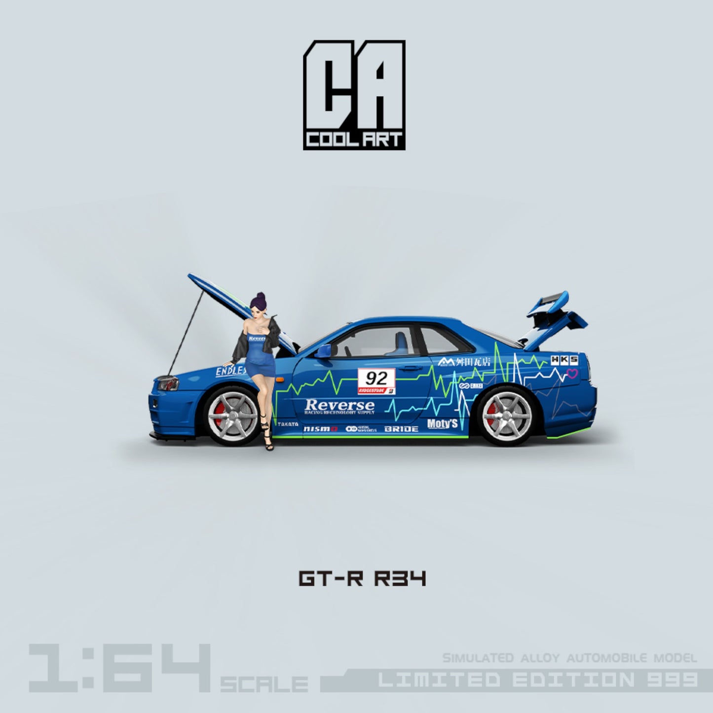 CoolArt Models - Pre-Order - Nissan Skyline GT-R R34 Reverse Racing, blue - mit Figur - CA646314-1