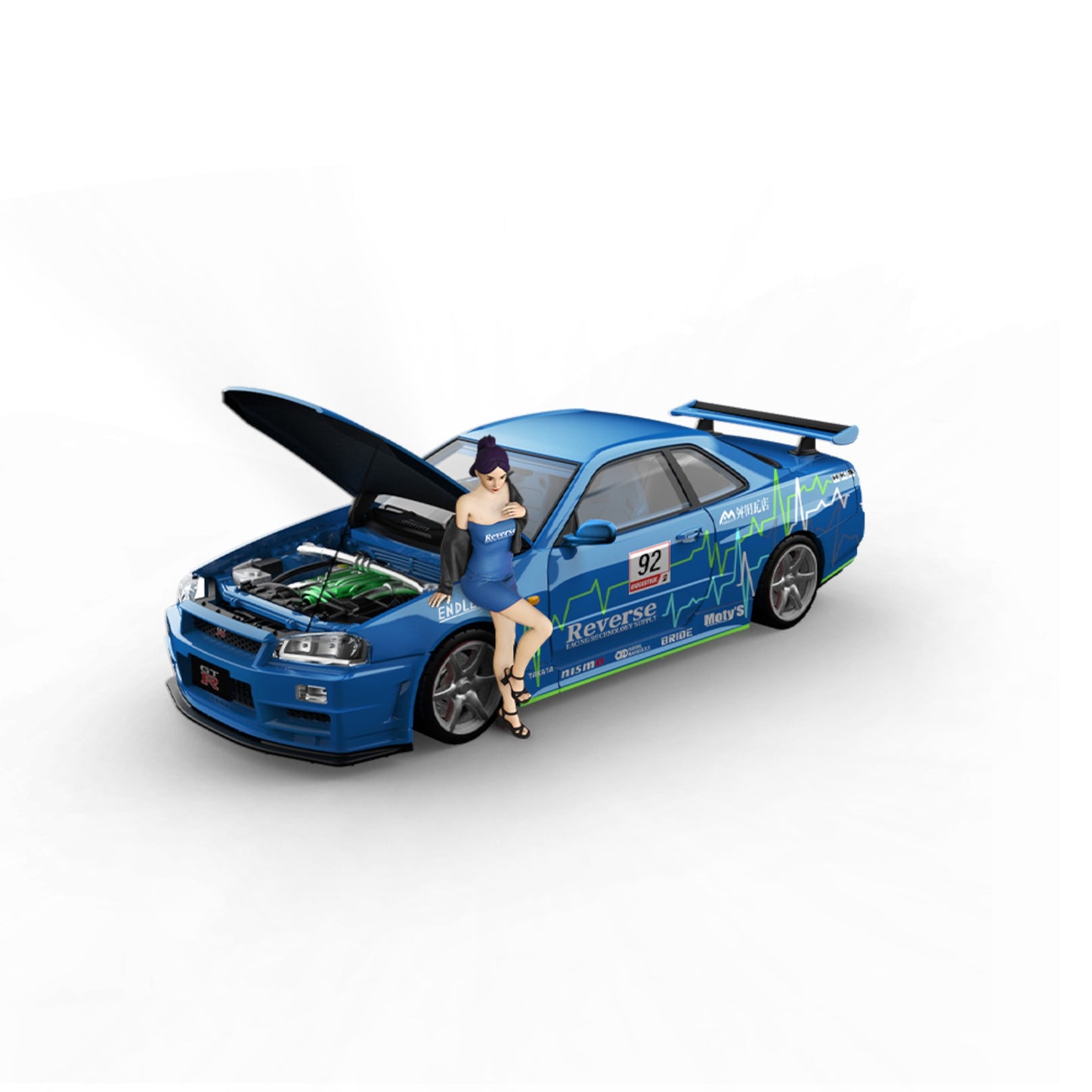 CoolArt Models - Pre-Order - Nissan Skyline GT-R R34 Reverse Racing, blue - mit Figur - CA646314-1