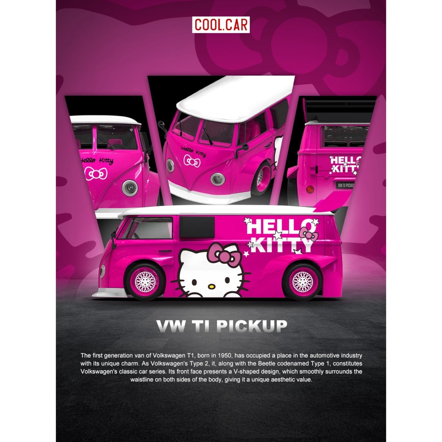 Pre-Order bis 03.12.2025 - CoolCar - Volkswagen T1, Hello Kitty, dark pink - CC642949