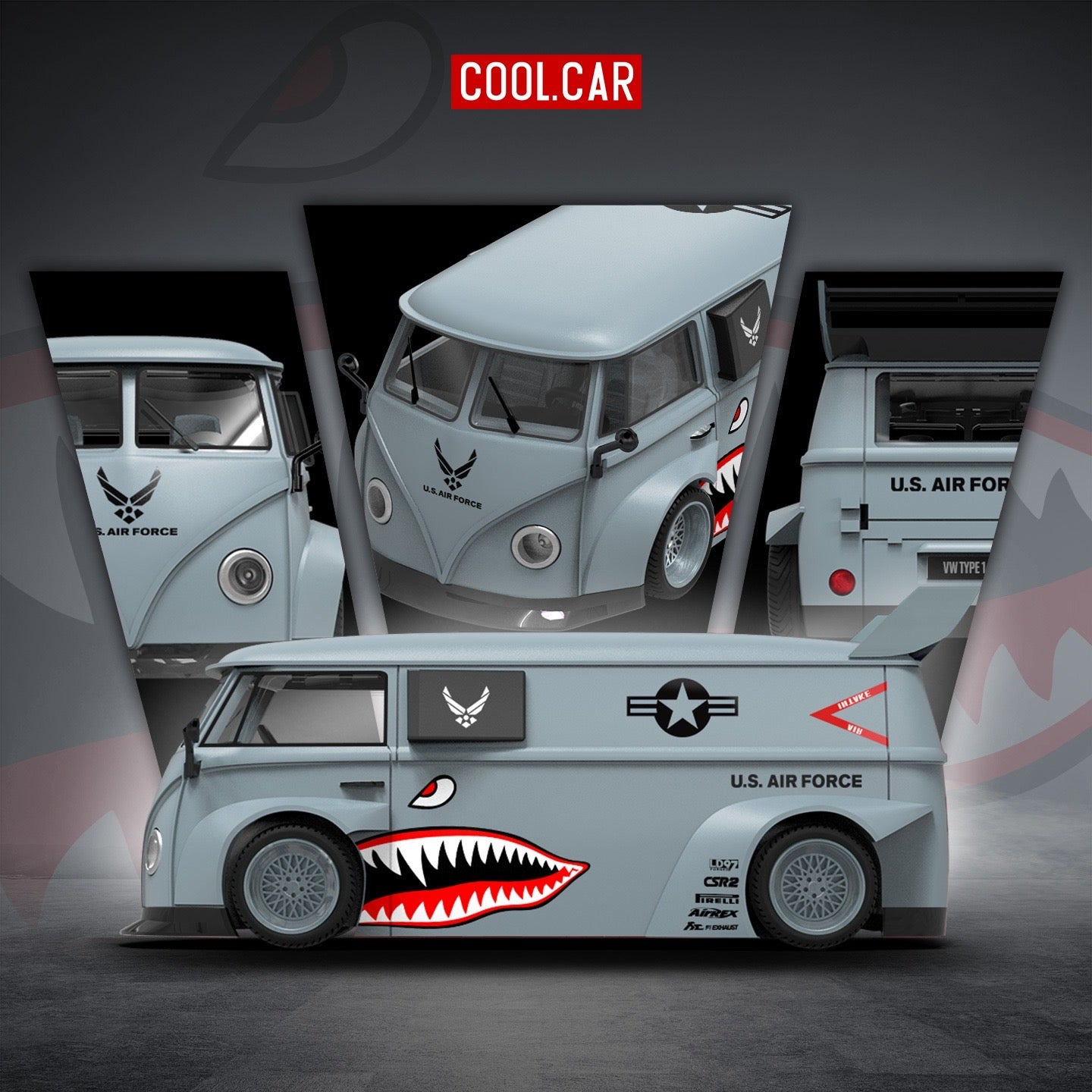 CoolCar - Pre-Order - Volkswagen T1 Grey Shark Mouth - CC642959