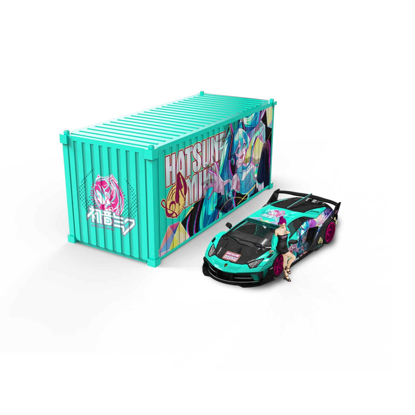 CoolCar - Pre-Order - Lamborghini Aventodor GT-EVO Hatsune Miku mit Figur & Container