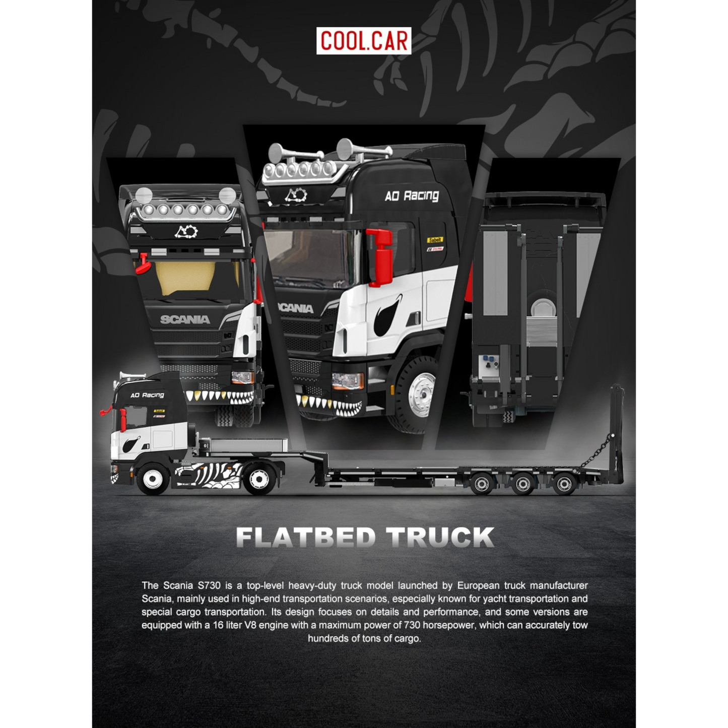 CoolCar - Pre-Order - Scania Flatbed Truck - Skeleton Rexy - CC647505