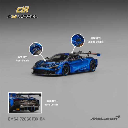 CM Model - Pre-Order - Mclaren 720SGT3X Aurora Blue - CM64-720SGT3X-04