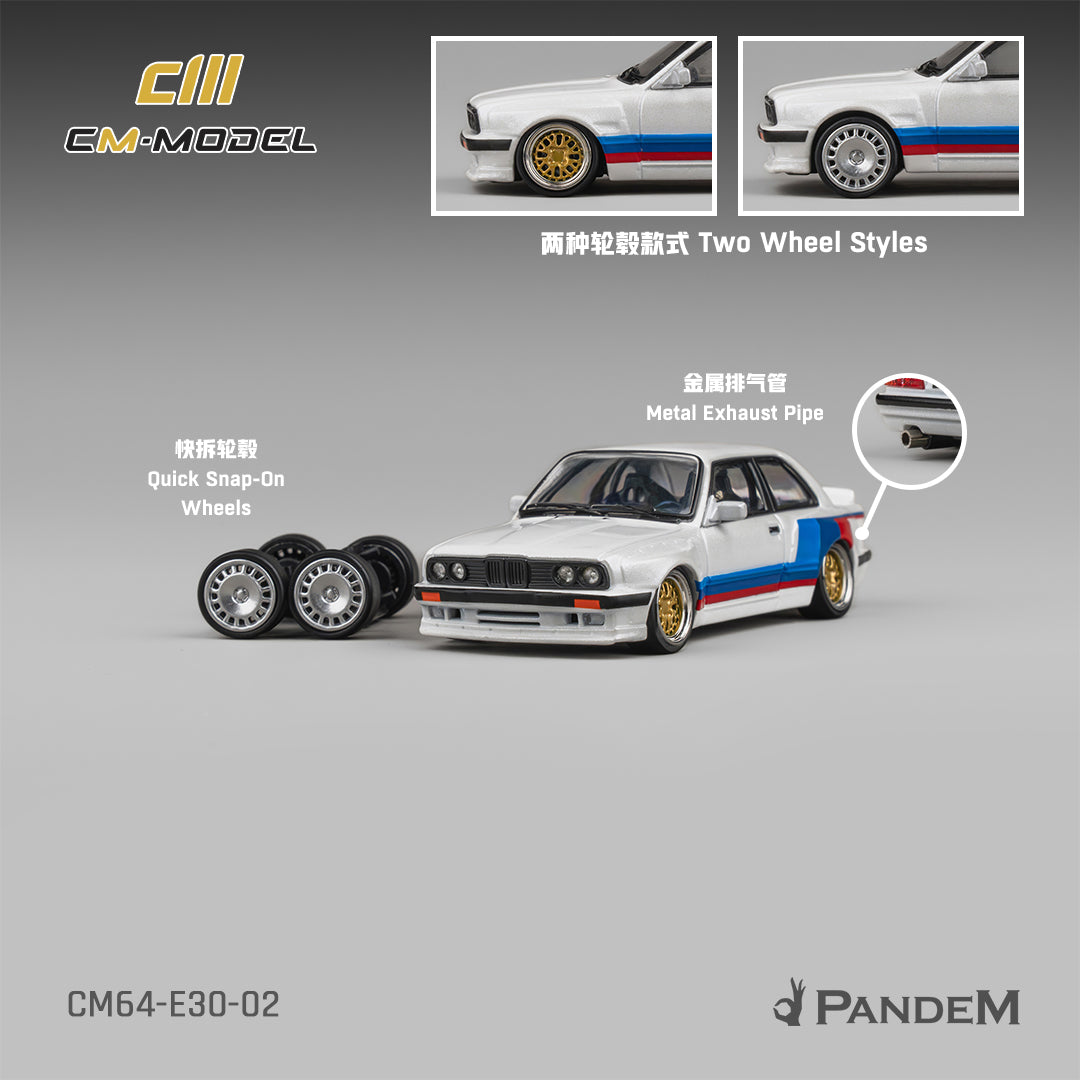 CM Model - Pre-Order - Pandem M3 E30 Alpine White with M Tri-Stripes - CM64-E30-02